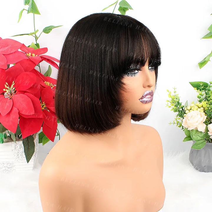 Ombre Chocolate Brown 2x6 Clsoure Lace Straight Human Hair Bob Wig With Bang--6113