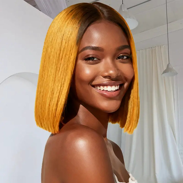 Ombre Chocolate Orange 2x6 Lace Closure 8 Inch 200% Density Short Bob Wig