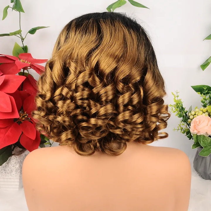 Ombre Natural Color #30 Brown Glueless 13x4 Lace Front Free Roll Hair Wear Go Wig