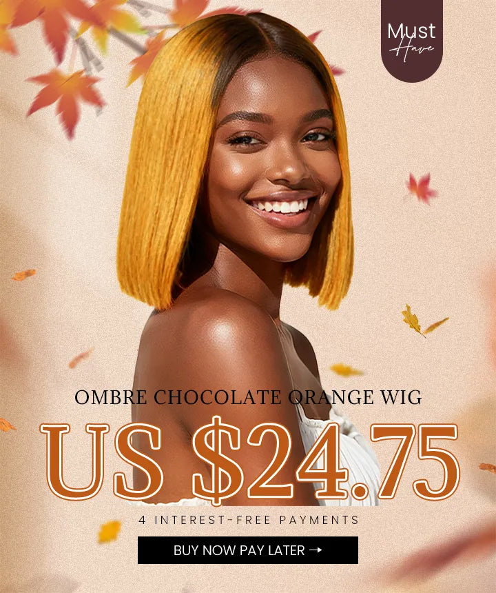 Ombre Chocolate Orange 2x6 Lace Closure 8 Inch 200% Density Short Bob Wig
