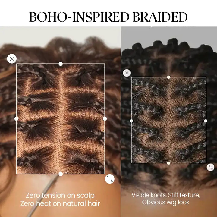 Brown Highlight Boho Braided Curly Wig 5x5 Closure HD Lace Glueless Human Hair Wig