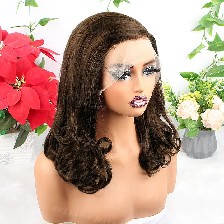 Pear Roll Chocolate Brown Hair 13x4 Transparent Lace Front Wig-18inch
