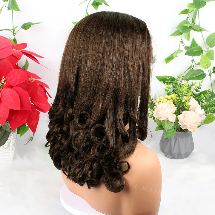 Perruque lace front transparente Pear Roll, cheveux brun chocolat, 33 x 10 cm, 45 cm 