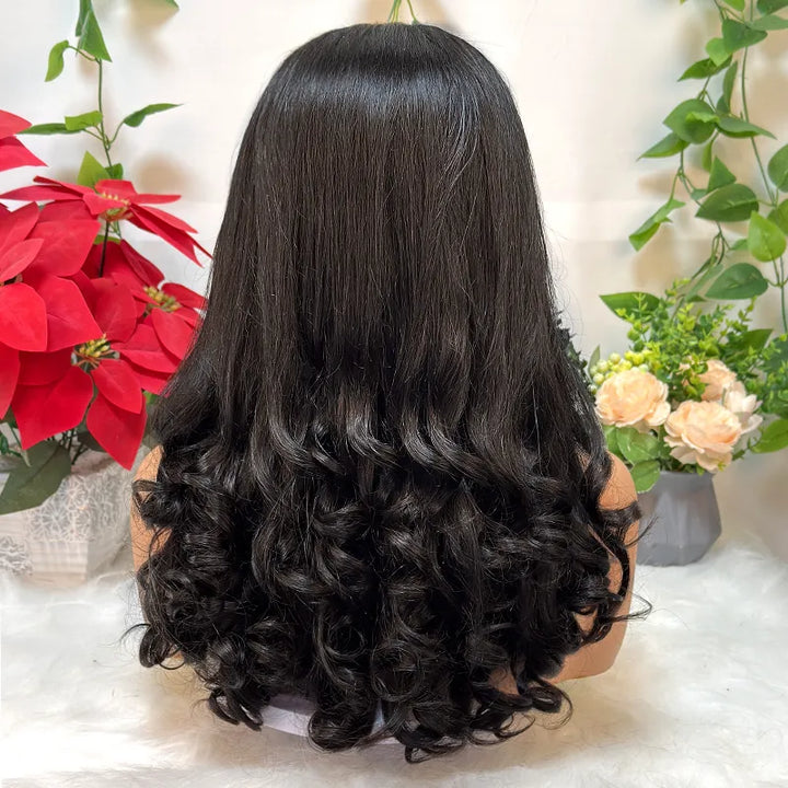 Perruque en dentelle transparente Pear Roll 13x4 - 100 % cheveux humains, couleur naturelle - 18 pouces 