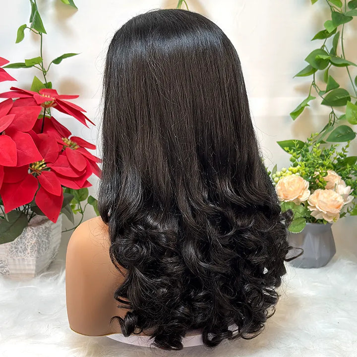 Perruque en dentelle transparente Pear Roll 13x4 - 100 % cheveux humains, couleur naturelle - 18 pouces 