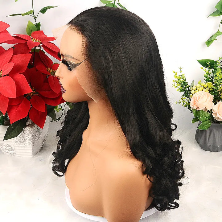 Perruque en dentelle transparente Pear Roll 13x4 - 100 % cheveux humains, couleur naturelle - 18 pouces 