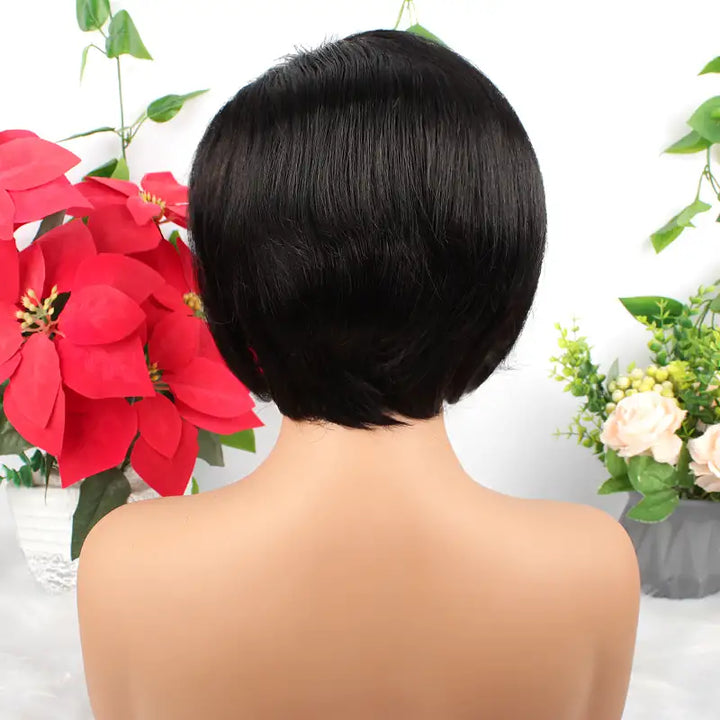 Perruque courte et lisse en cheveux humains coupe Pixie 1B, 13x4, avec dentelle transparente 