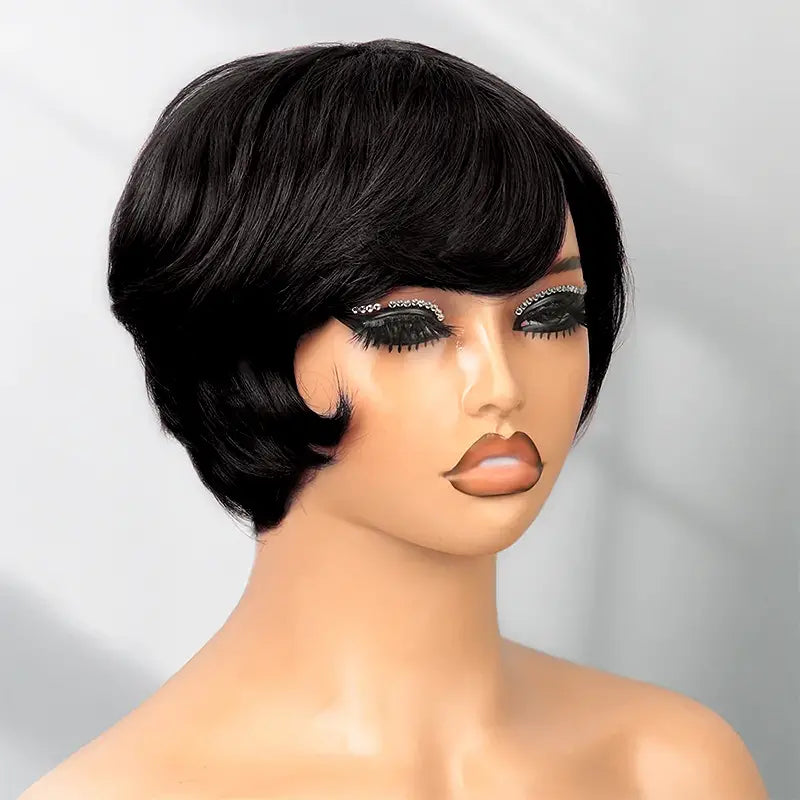 Peluca de cabello humano liso, corto, corte Pixie 1B, 13x4, transparente, con encaje frontal 