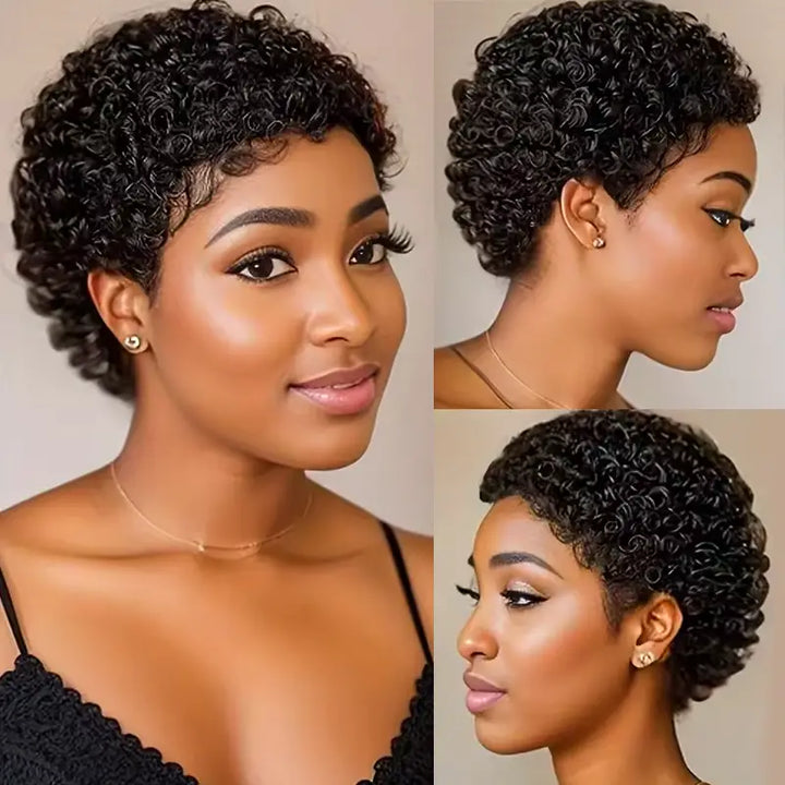 Pixie Cut Short Curly Human Hair 13x1 lace Glueless Wigs