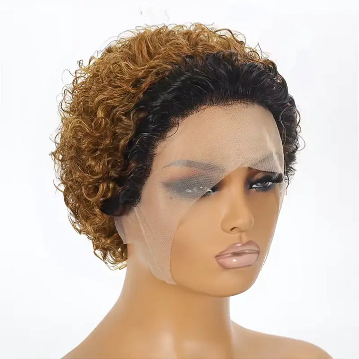 Pixie Cut Short Curly Human Hair 13x1 lace Glueless Wigs