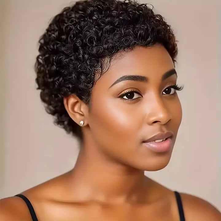 Pixie Cut Short Curly Human Hair 13x1 lace Glueless Wigs
