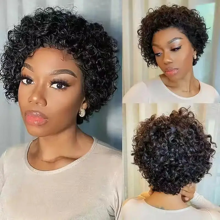 Pixie Cut Short Curly Human Hair 13x1 lace Glueless Wigs