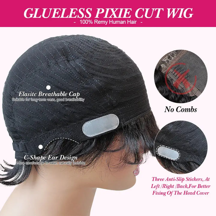 Peluca de cabello humano liso, corto, corte Pixie 1B, 13x4, transparente, con encaje frontal 