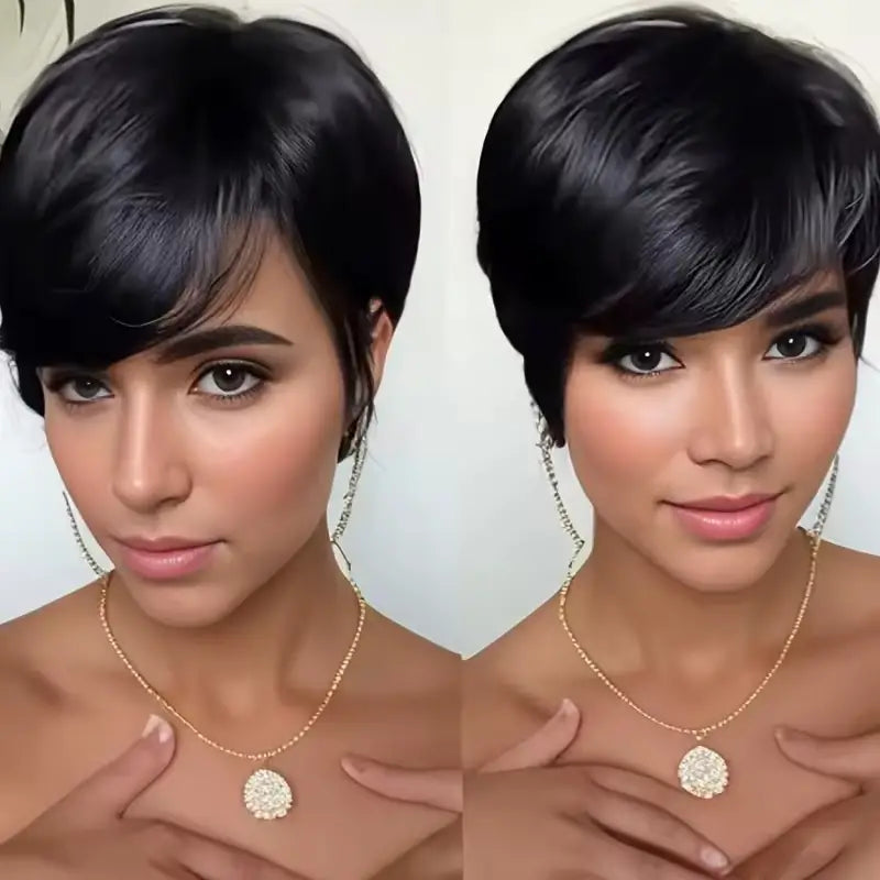Peluca de cabello humano liso, corto, corte Pixie 1B, 13x4, transparente, con encaje frontal 
