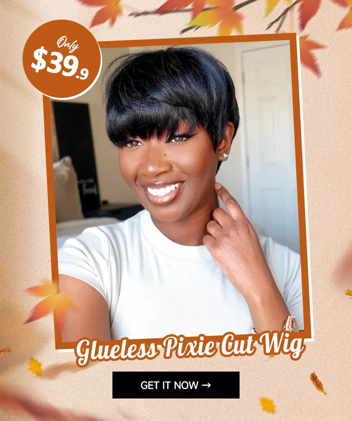 Pixie Cut Short 1B Straight Human Hair Wig With Bang