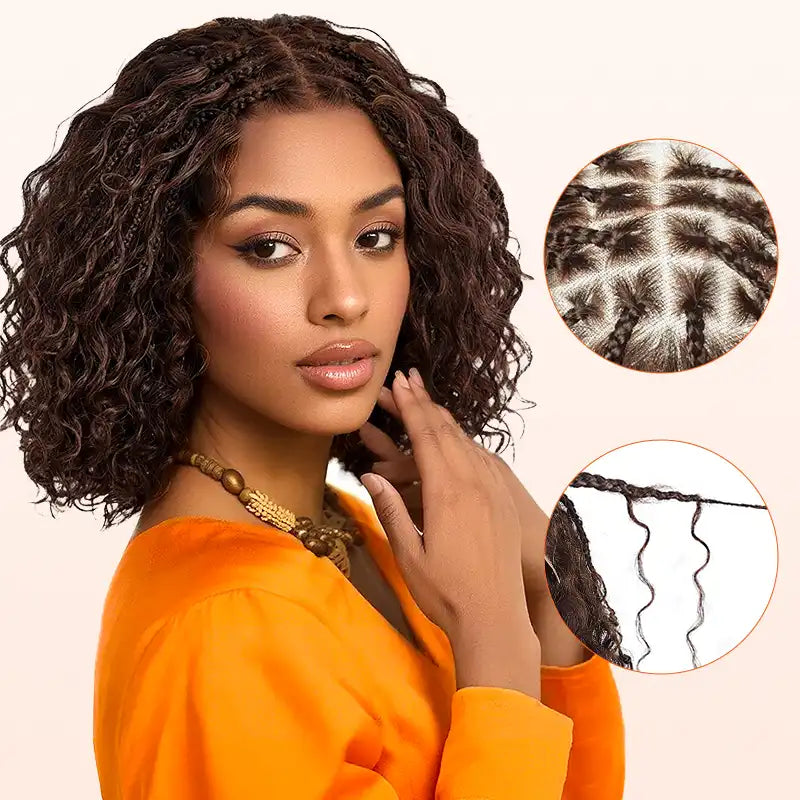 Readitressâ„?Chocolate Brown Boho Braided Deep Curly Glueless 5x5 Lace Human Hair Wig
