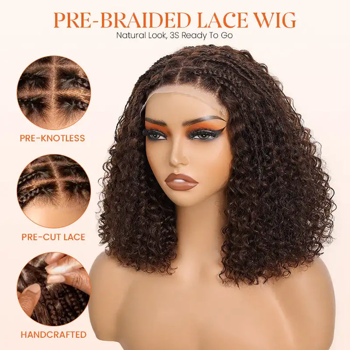 Readitressâ„?Chocolate Brown Boho Braided Deep Curly Glueless 5x5 Lace Human Hair Wig
