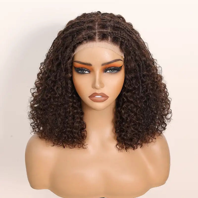 Readitressâ„?Chocolate Brown Boho Braided Deep Curly Glueless 5x5 Lace Human Hair Wig
