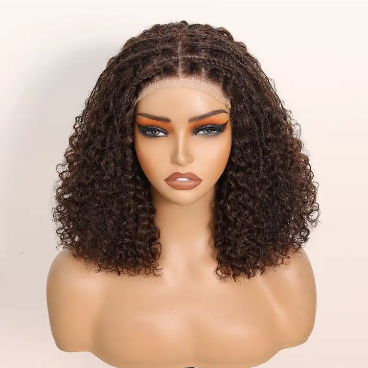 Readitressâ„?Chocolate Brown Boho Braided Deep Curly Glueless 5x5 Lace Human Hair Wig
