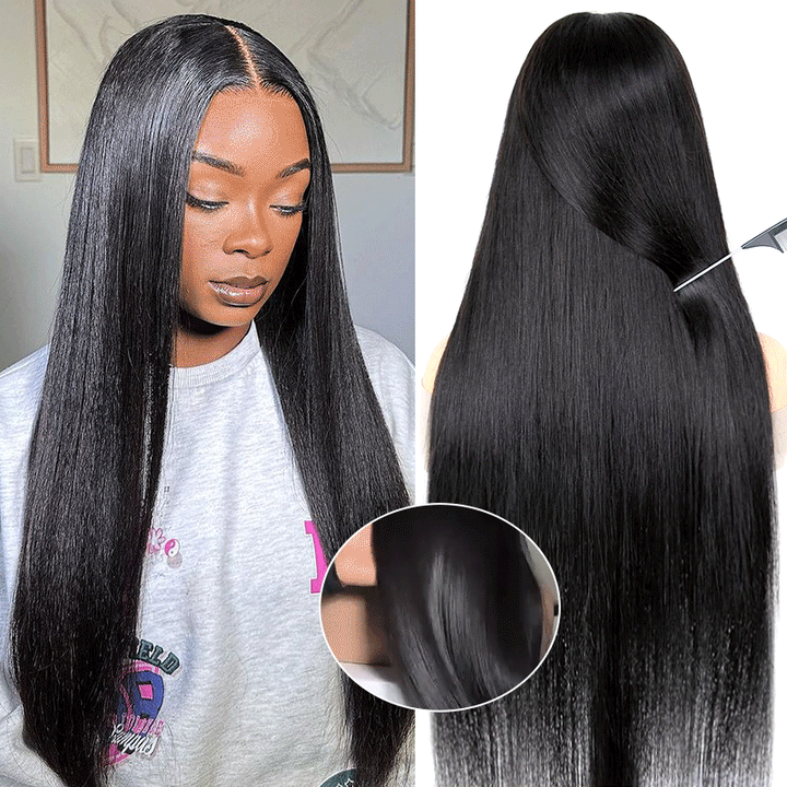 Real 5x5 HD Invisible Lace Closure Wigs Melted All Skin Straight Human Hair Wig