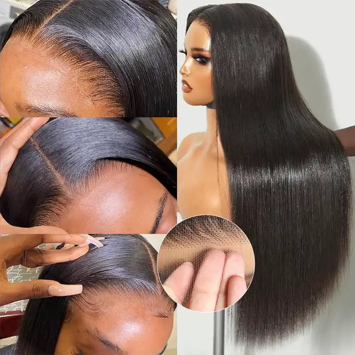 Real 5x5 HD Invisible Lace Closure Wigs Melted All Skin Straight Human Hair Wig