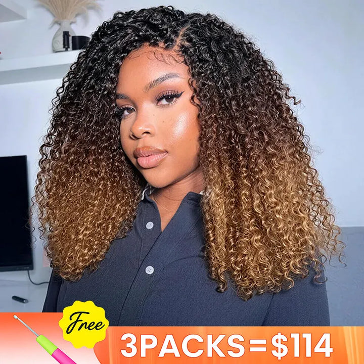 [3 Bundles] Ombre T1B/4/27 Jerry Curly Crochet Human Hair