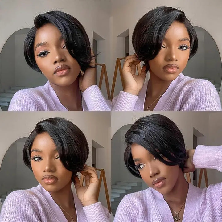 Short Bob Straight Human Hair 13x1 Transparent Lace Front C Part Wig