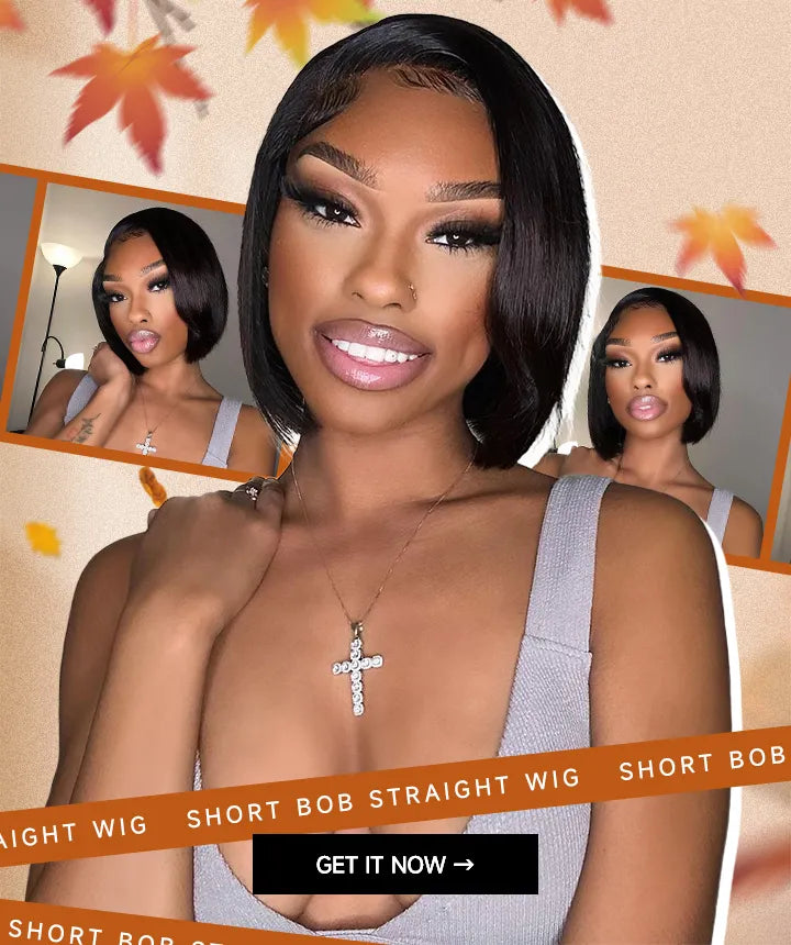 Short Bob Straight Human Hair 13x1 Transparent Lace Front C Part Wig