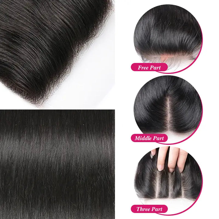 Cabello humano liso y sedoso con cierre de encaje HD invisible 4x4 