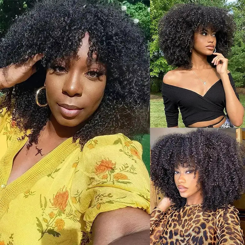 Short Bob Jerry Curly Human Hair Wig With Bang