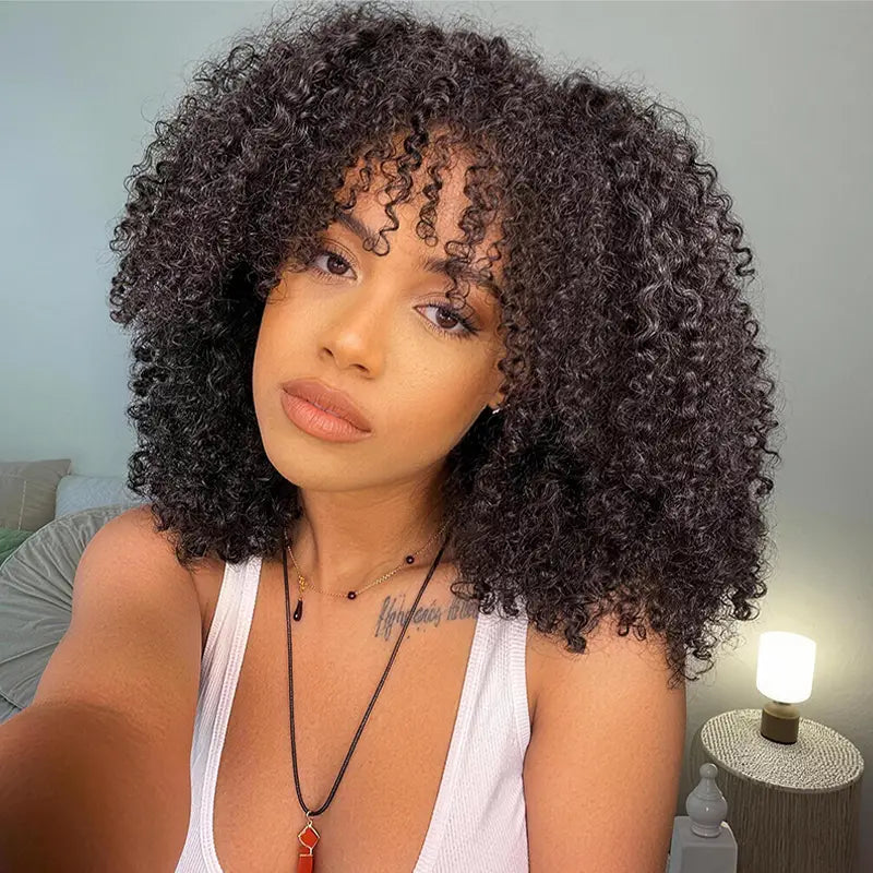 Short Bob Jerry Curly Human Hair Wig With Bang