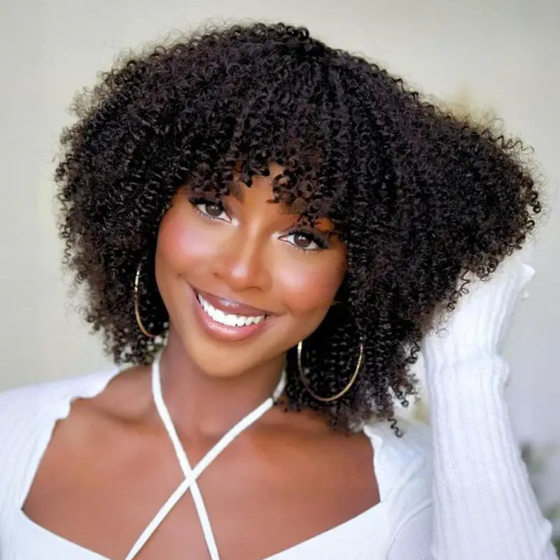 Short Bob Jerry Curly Human Hair Wig With Bang