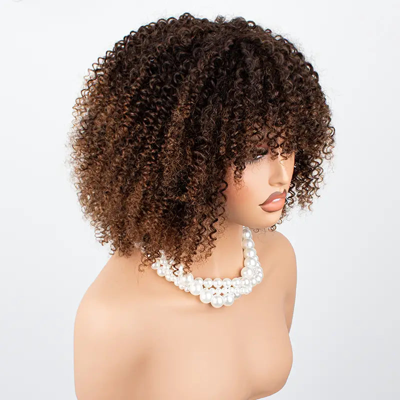 Short Bob Jerry Curly Human Hair Wig With Bang
