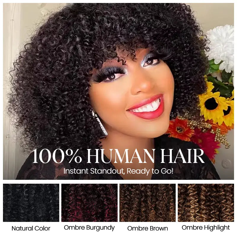 Short Bob Jerry Curly Human Hair Wig With Bang