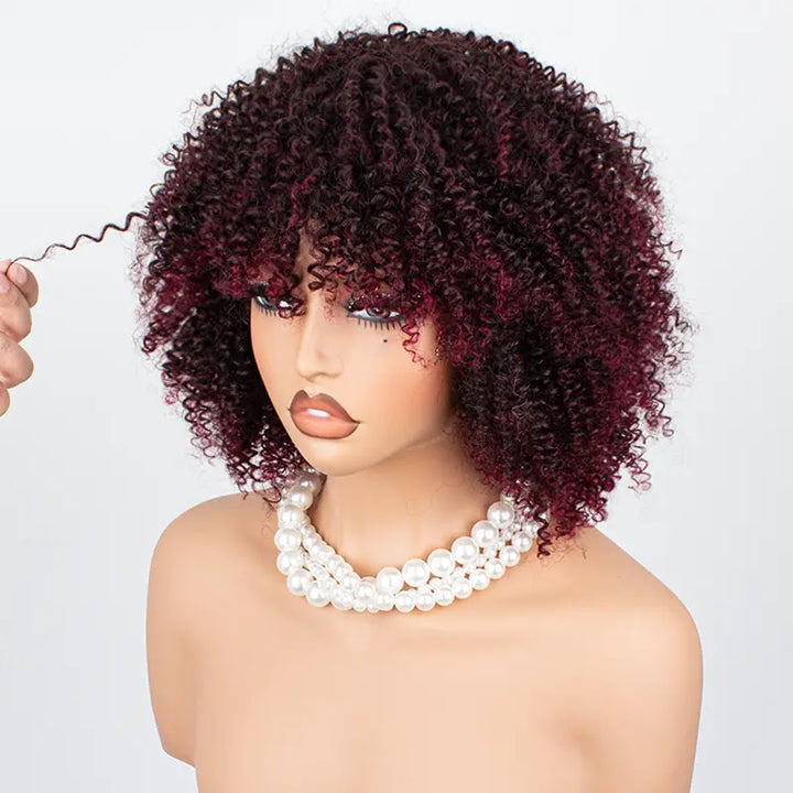 Short Bob Jerry Curly Human Hair Wig With Bang