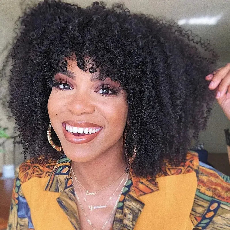 Short Bob Jerry Curly Human Hair Wig With Bang