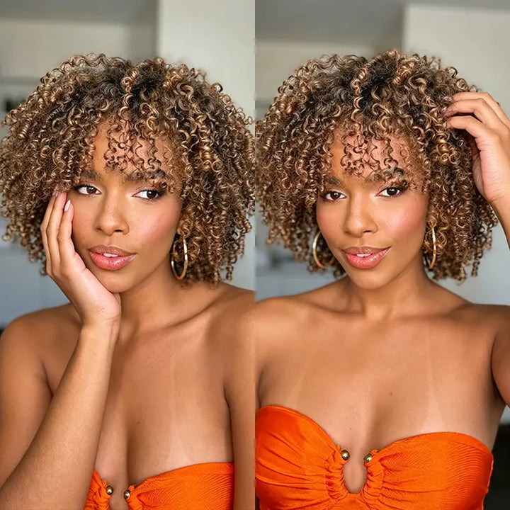 Short Bob Jerry Curly Human Hair Wig With Bang
