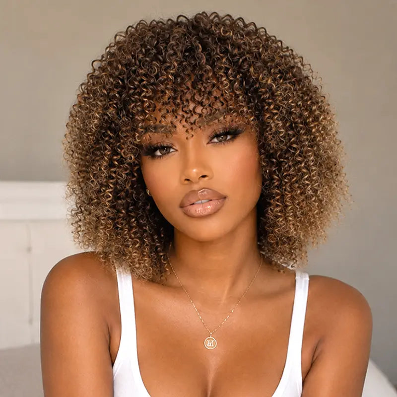 Short Bob Jerry Curly Human Hair Wig With Bang