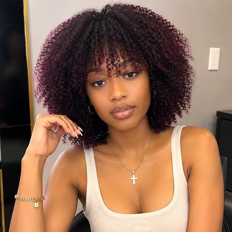 Short Bob Jerry Curly Human Hair Wig With Bang