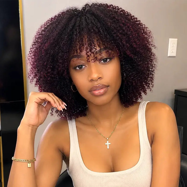 Short Bob Jerry Curly Human Hair Wig With Bang