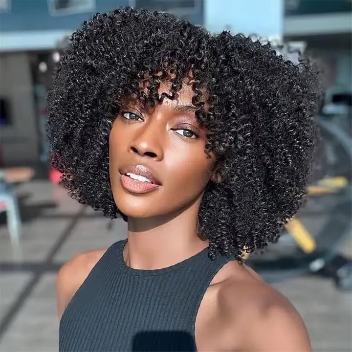 Short Bob Jerry Curly Human Hair Wig With Bang