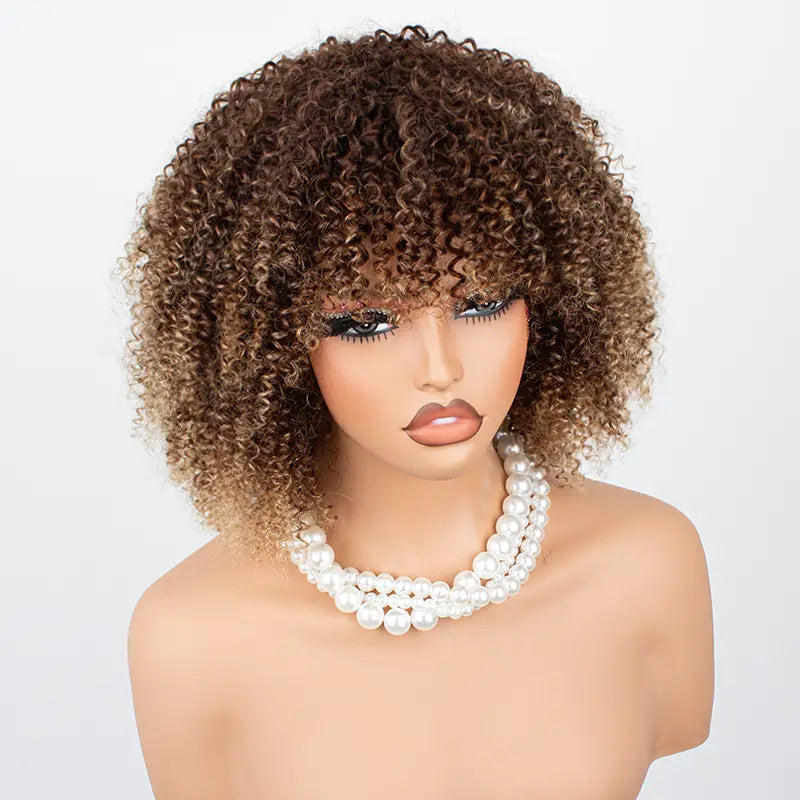 Short Bob Jerry Curly Human Hair Wig With Bang