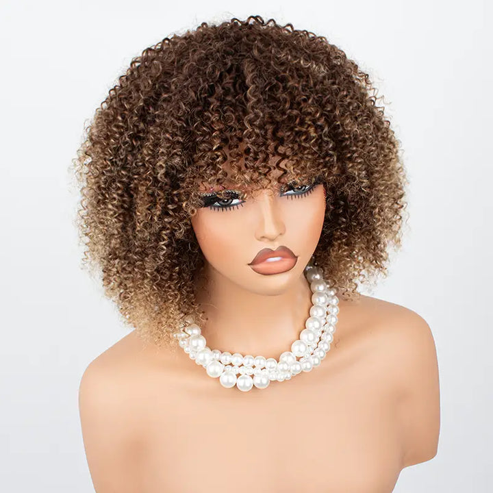 Short Bob Jerry Curly Human Hair Wig With Bang