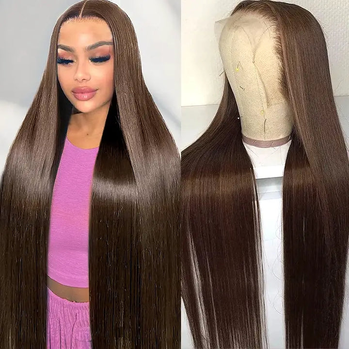Peluca de cabello humano liso con encaje frontal transparente de 13 x 4 