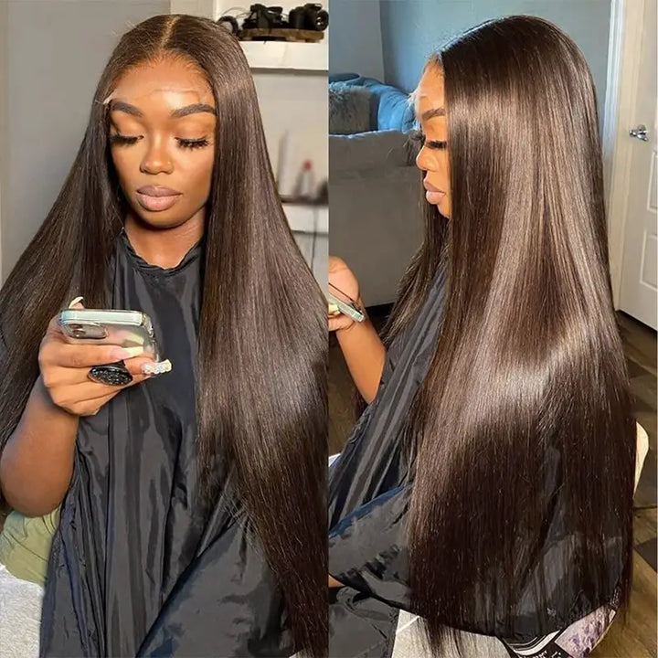 Peluca de cabello humano liso con encaje frontal transparente de 13 x 4 