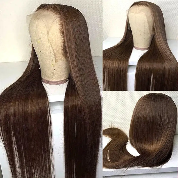 Peluca de cabello humano liso con encaje frontal transparente de 13 x 4 