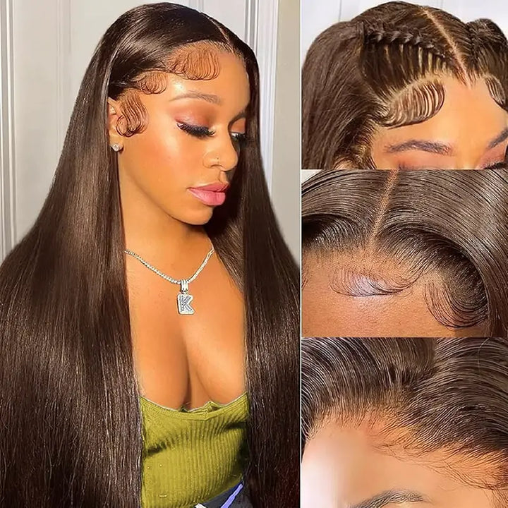 Peluca de cabello humano liso con encaje frontal transparente de 13 x 4 