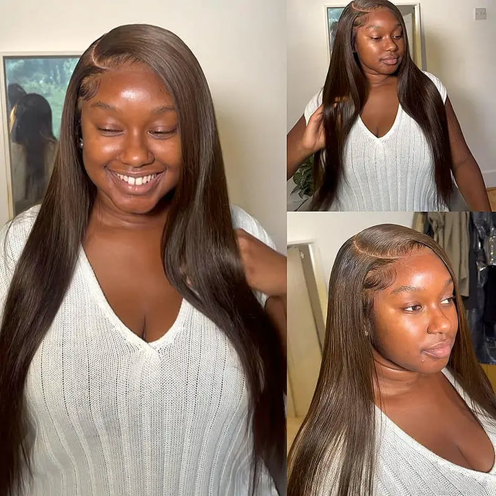 Peluca de cabello humano liso con encaje frontal transparente de 13 x 4 