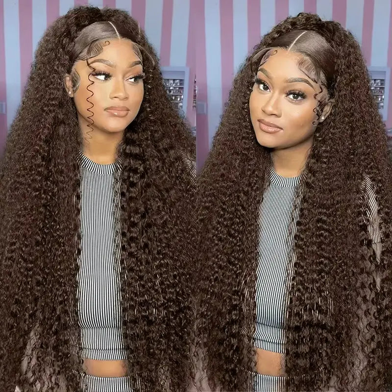 Soft & Bouncy Jerry Curly Long Wig 13x4 Lace Front 100% Human Hair Cho ...