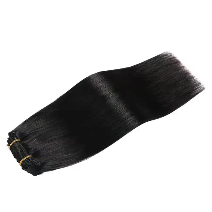 Extensiones de cabello liso con clip, 8 piezas/juego, cabello humano suave y natural 